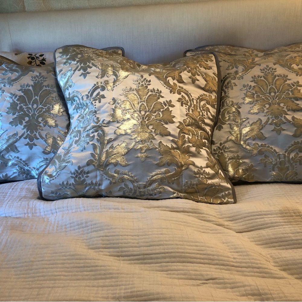 Elegant Silver and Gold Damask Throw Pillows